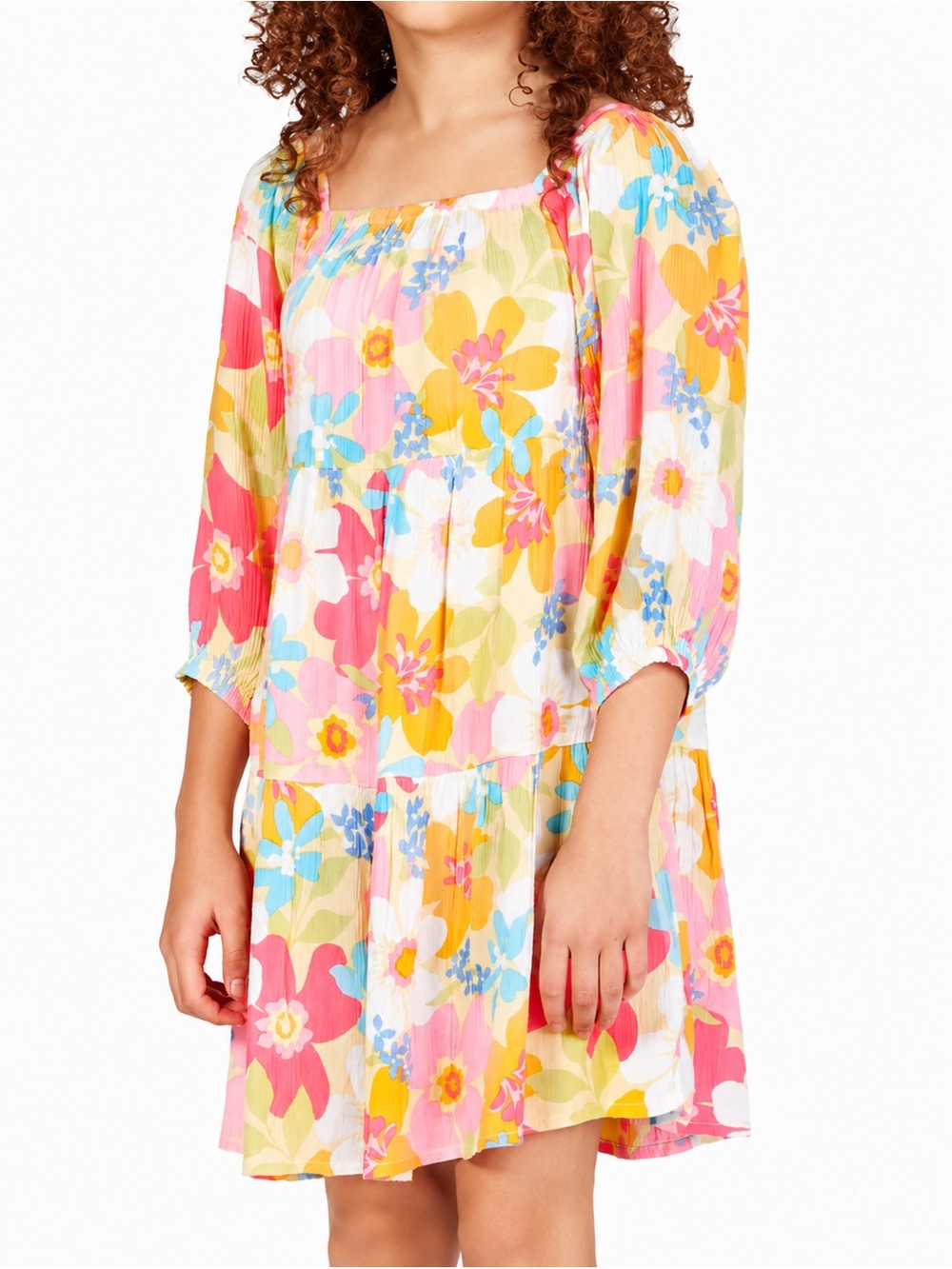 Billabong Girls Love Crush Buttermilk Floral Babydoll Dress L 10 12 Tiered
